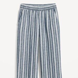 NWOT High-Waisted Striped Linen-Blend Wide-Leg Pants